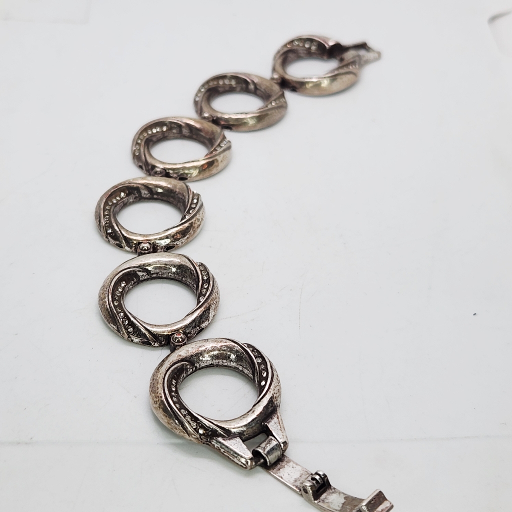 Brighton Austyn Hammered Silver Circle Link Bracelet With Crystals 7.5"